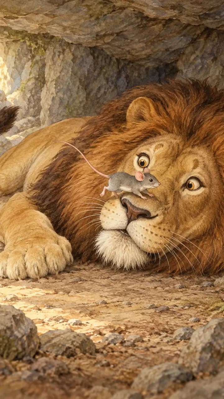 Cover illustration for The Lion and the Mouse